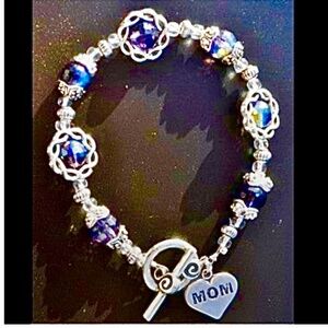 Valentine’s Day, Raster, Mother’s Day Custom Purple, Silver Mom Charm Bracelet